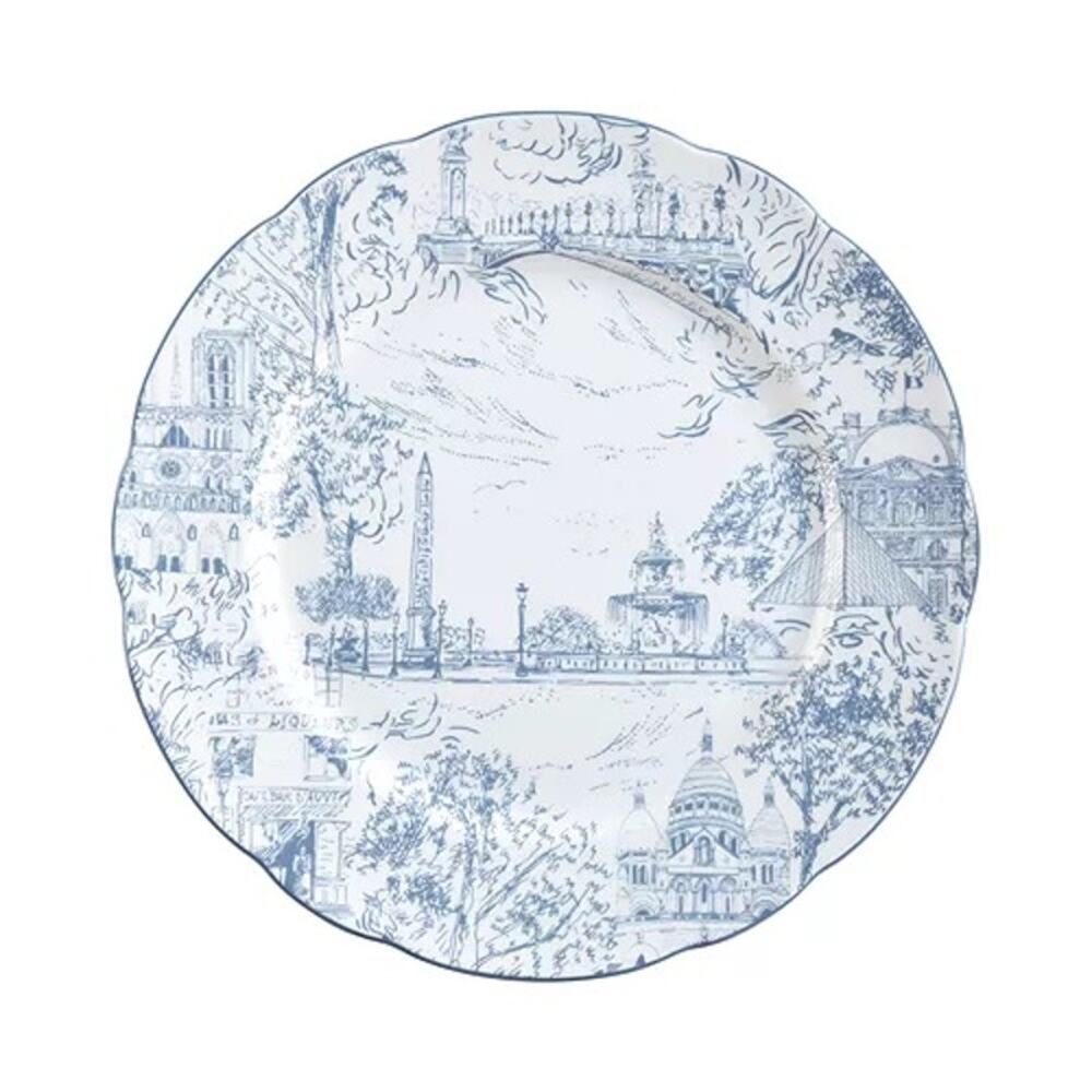 1 Bernardaud Tout Paris France Blue & White Toile Print Dinner 10.25" Plate New